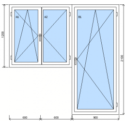 Baugruppe aus Doppelflügelfenster und Balkontür