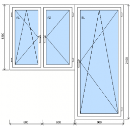 Baugruppe aus Doppelflügelfenster und Balkontür